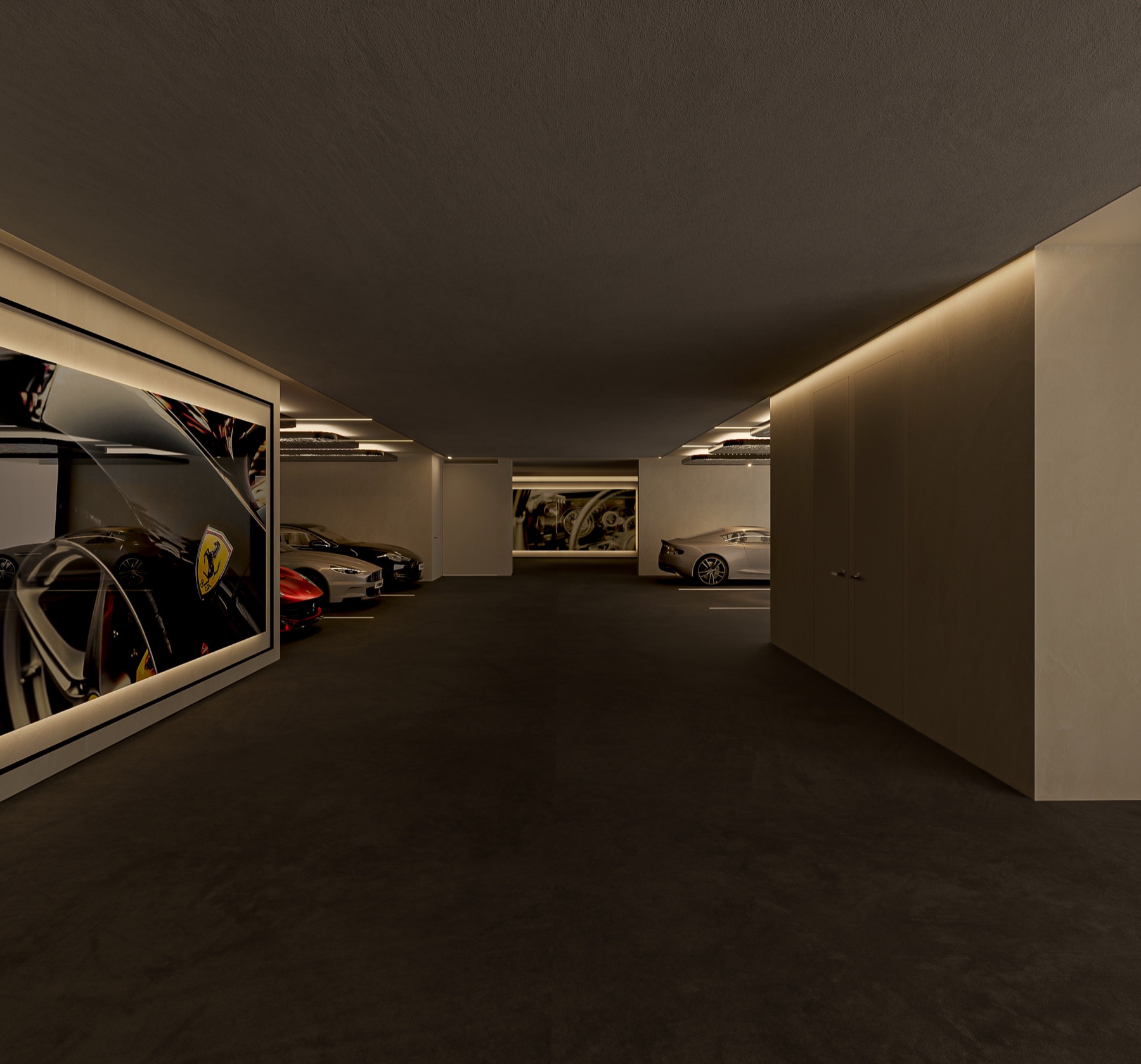 Garagem privada com iluminação linear