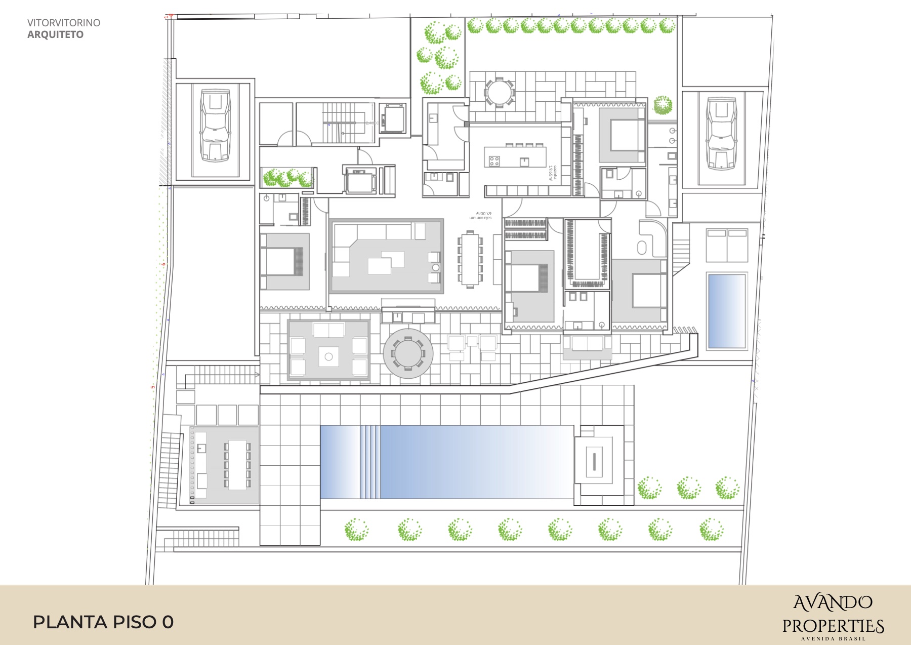 Planta do piso 0: apartamento com jardim e piscina exterior